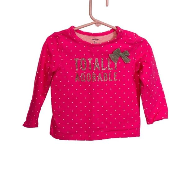Carters Pink Polka Dot Girls Totally Adorable Long Sleeve Toddler t-Shirt 2T - Picture 1 of 5